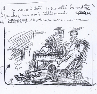 Croquis de Gaston Thiesson - Ma femme me lit l'article de Souday