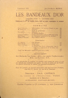 Les Bandeaux d'Or - N° XXI - Juillet-Aout 1912