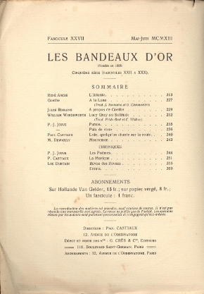 Les Bandeaux d'Or - N XXVII - Mai-Juin 1913 - 4eme Couverture