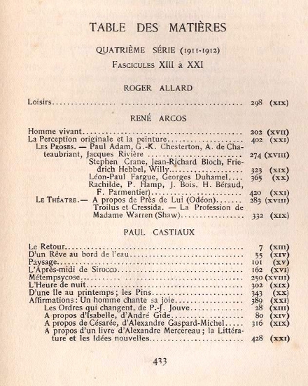 Les Bandeaux d'Or - 4e série - 1911-1912 - Table des matières - 1