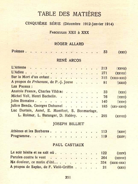 Les Bandeaux d'Or - 5e série - 1912-1914 - Table des matières - 1