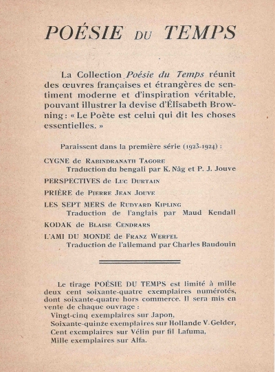 Jouve - 1923 - Poésie du Temps