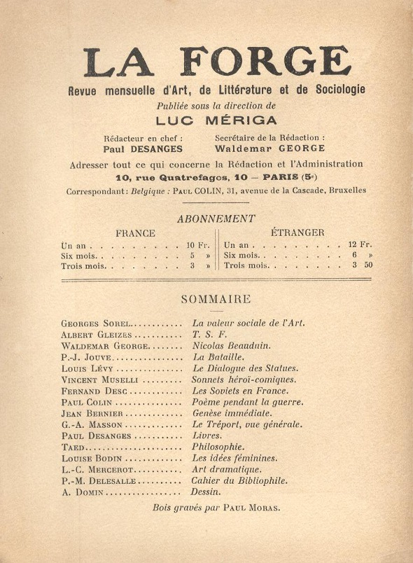 La Forge - 19-20e Cahiers Septembre-Octobre 1919