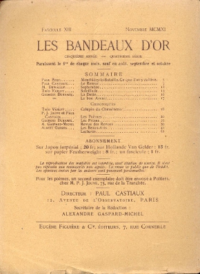 Les Bandeaux d'Or - N 13 - Novembre 1911 - 4e Couverture