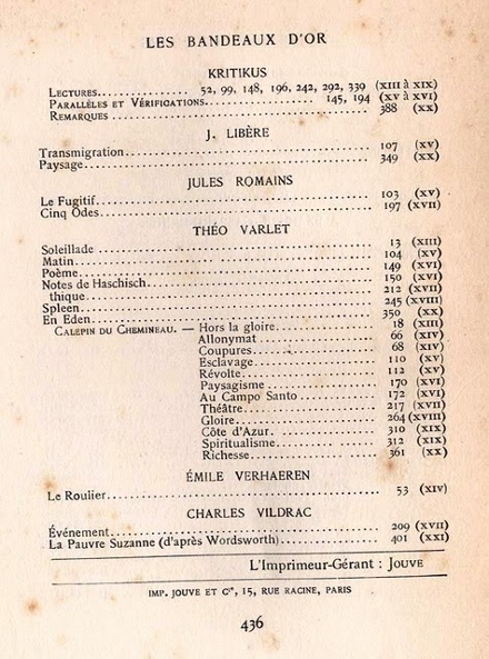 Les Bandeaux d'Or - 4e srie - 1911-1912 - Table des matires - 4