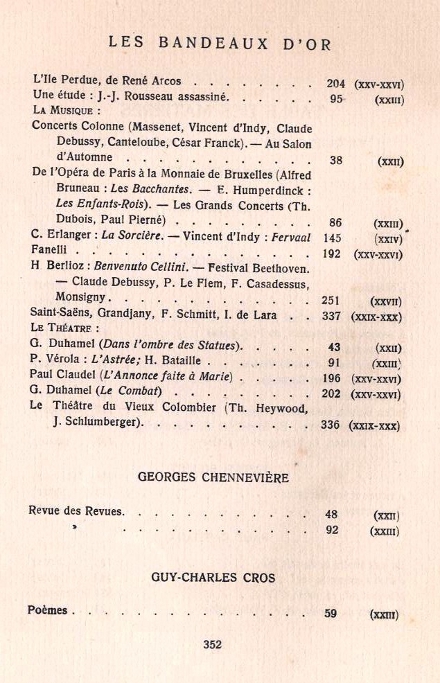 Les Bandeaux d'Or - 5e srie - 1912-1914 - Table des matires - 2