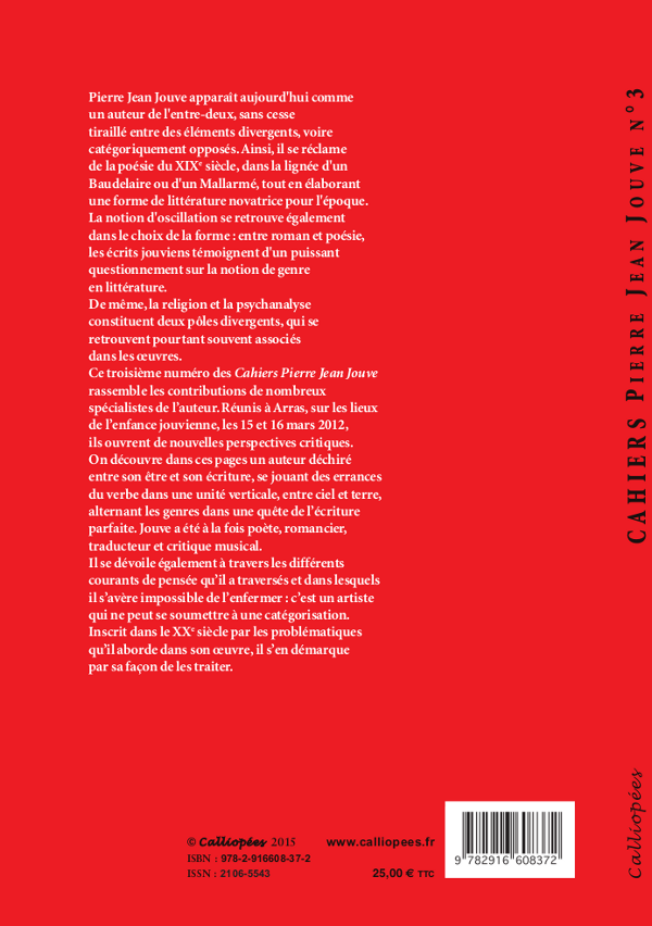Cahiers Pierre Jean Jouve N°3 - 4ème de couverture