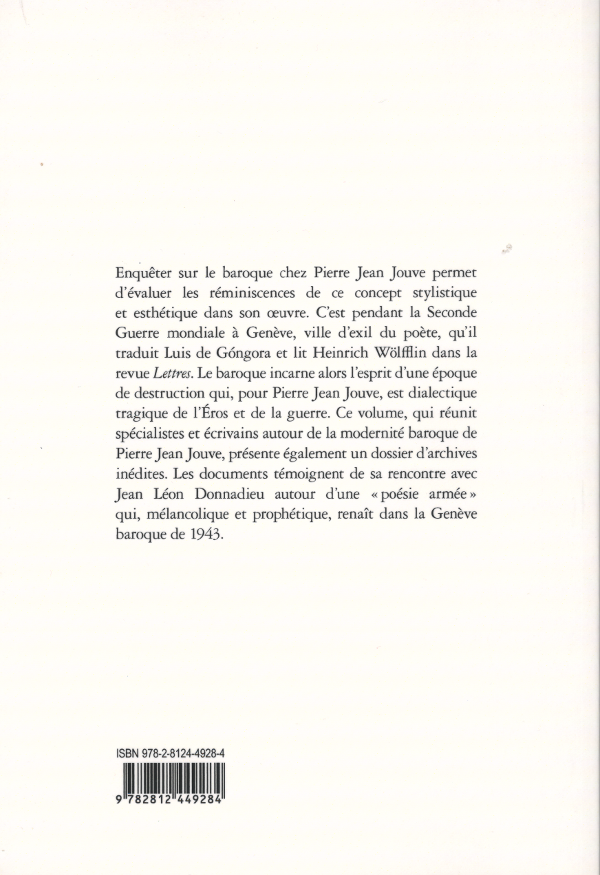Lettres Modernes Minard - Pierre Jean Jouve 9 - Jouve baroque - 4e de Couverture