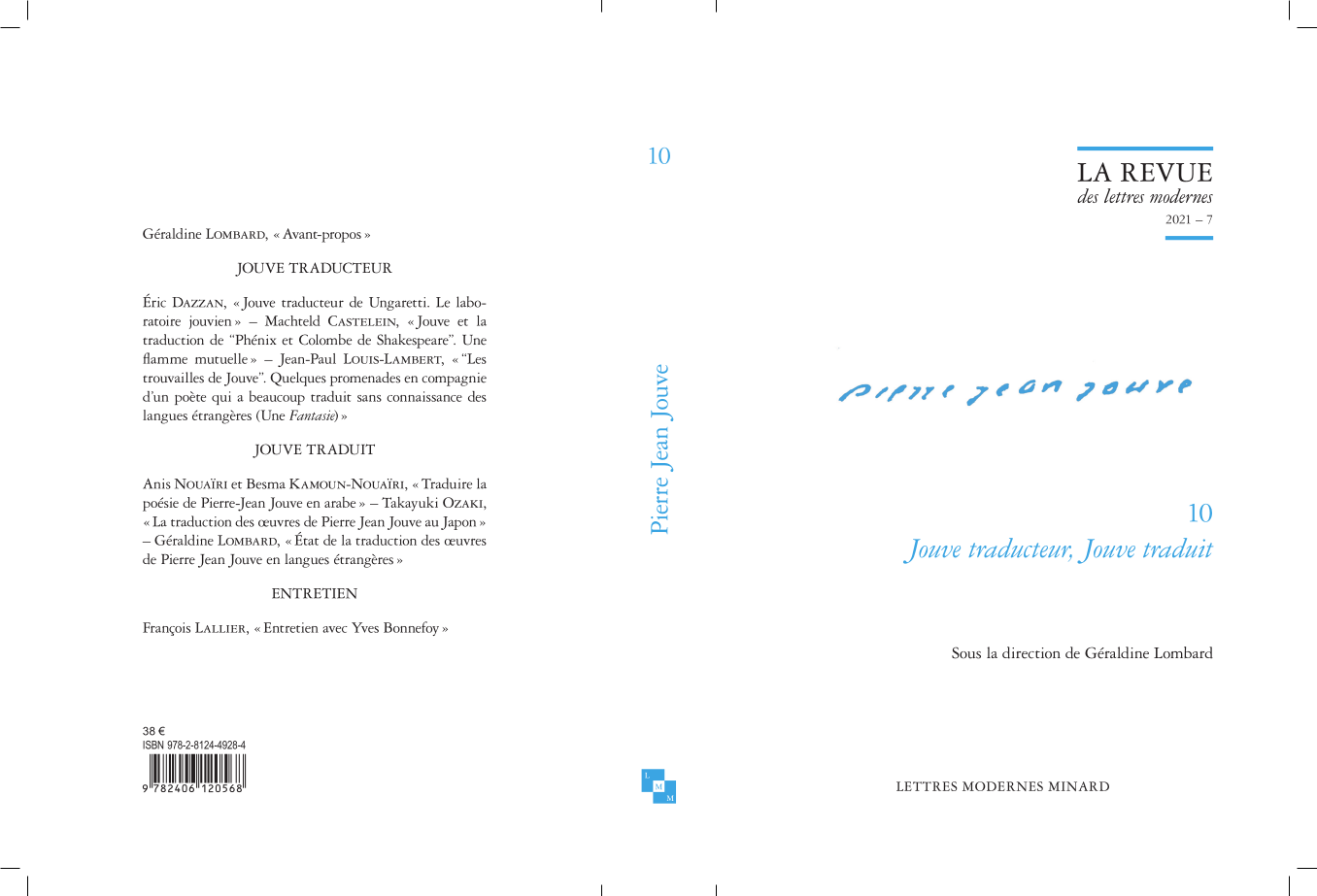 Lettres Modernes Minard - Pierre Jean Jouve 10 - Jouve traducteur, traduit - Couvertures